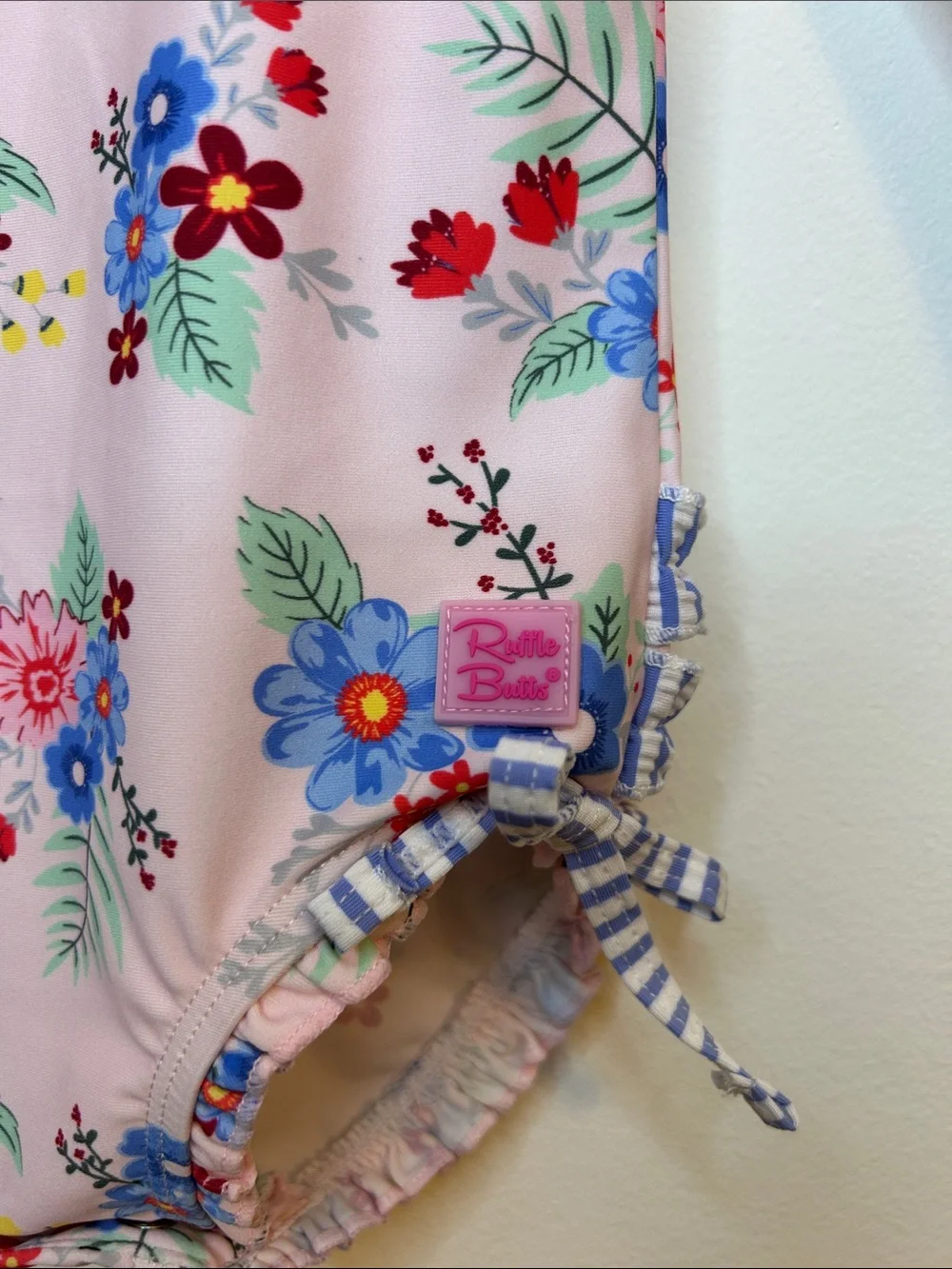 Ruffle Butts Pink Floral Long-Sleeve Baby Swimsuit, 18-24 Months